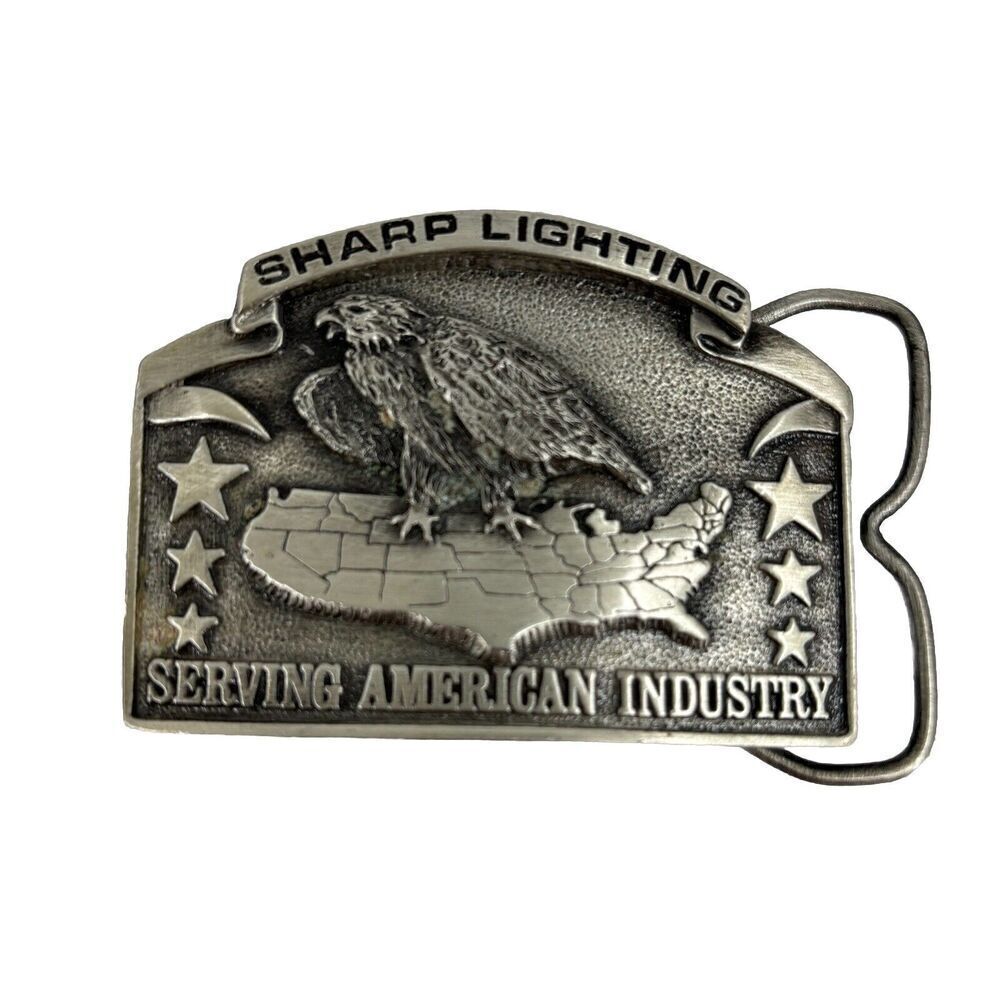 Vintage 1981 Bergamot Brass Works Belt Buckle Sharp Lighting Eagle USA Stars